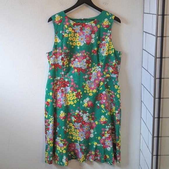 Talbots Green Multicolored Spring Floral Ruffle Hem Sleeveless Dress - Picture 1 of 7